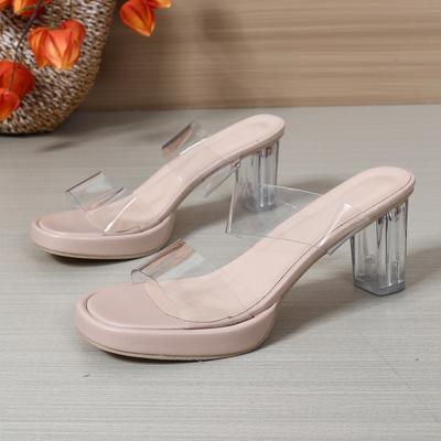 Прозрачные каблуки Массивная обувь Женская обувь Увеличение высоты 8 см Уличные Приморские сандалии