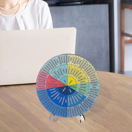 Колесо чувств. Деревянная диаграмма регуляции эмоций с подставкой. Терапия эмоций и психического здоровья.