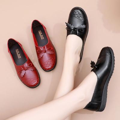 Туфли-лоферы с бантом для женщин среднего возраста на весну и осень, мягкая подошва для мам, удобные нескользящие рабочие туфли без застежек