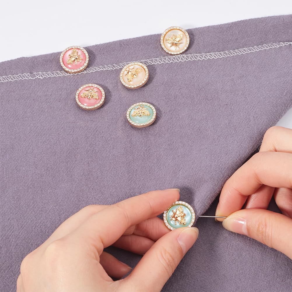 GORGECRAFT 12Pcs Metal Rhinestone Button 3 Colors 3D Bee Round Button 18mm Gold Buttons with Bees & Rhinestone & Resin for Blazer Suits Sport Coat
