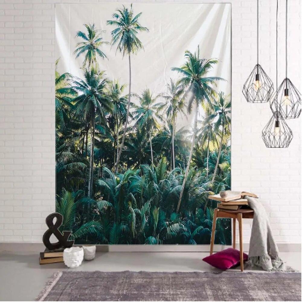 Tropical Plant Leaves Tapestry Jungle Palm Tree Wall Hanging Bohemian Psychedelic Room Decor Natural Landscape Art Home Decor