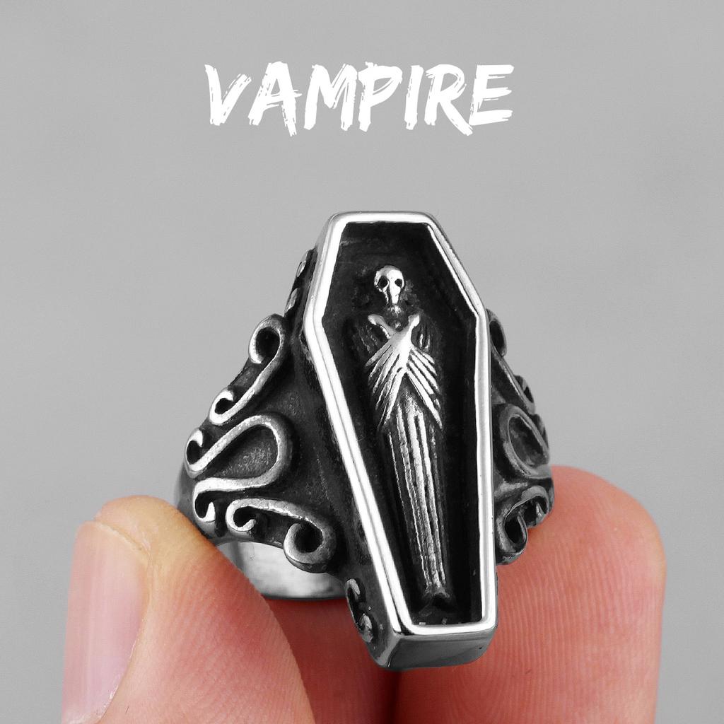 Вампир Гроб Призрак Нержавеющая сталь Мужские Кольца Готический Панк Уникальный Крутой для Мужчин Бойфренд Ювелирные Изделия Творческий Подарок