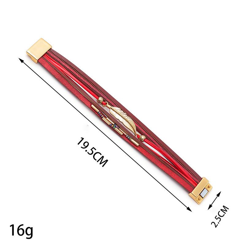 Многослойный браслет из искусственной кожи в богемном стиле, женский, с магнитной застежкой-листом, аксессуары для украшений