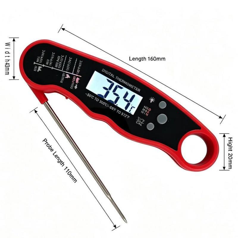 Foldable Digital Food Thermometer Instant Read Backlit Screen for Home Kitchen Baking Roasting Grilling Meat Turkey BBQ