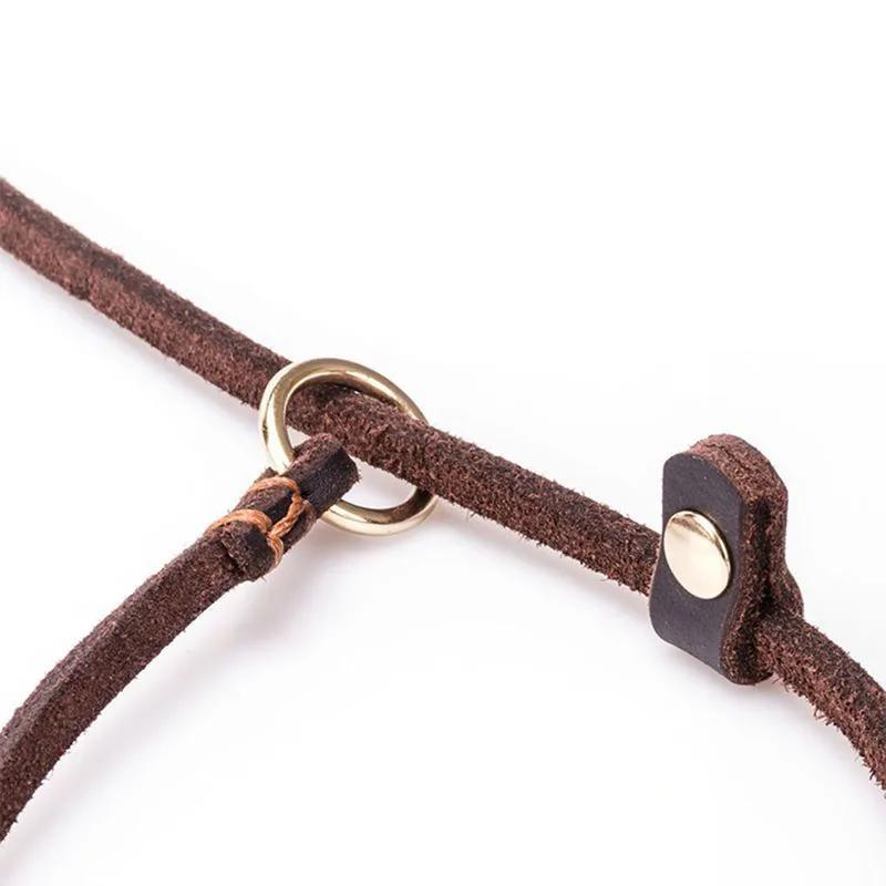 Genuine Leather Dog Leash P-Chain Slip Lead Soft Cowhide Training Leash for Small Medium Dogs 120cm 150cm