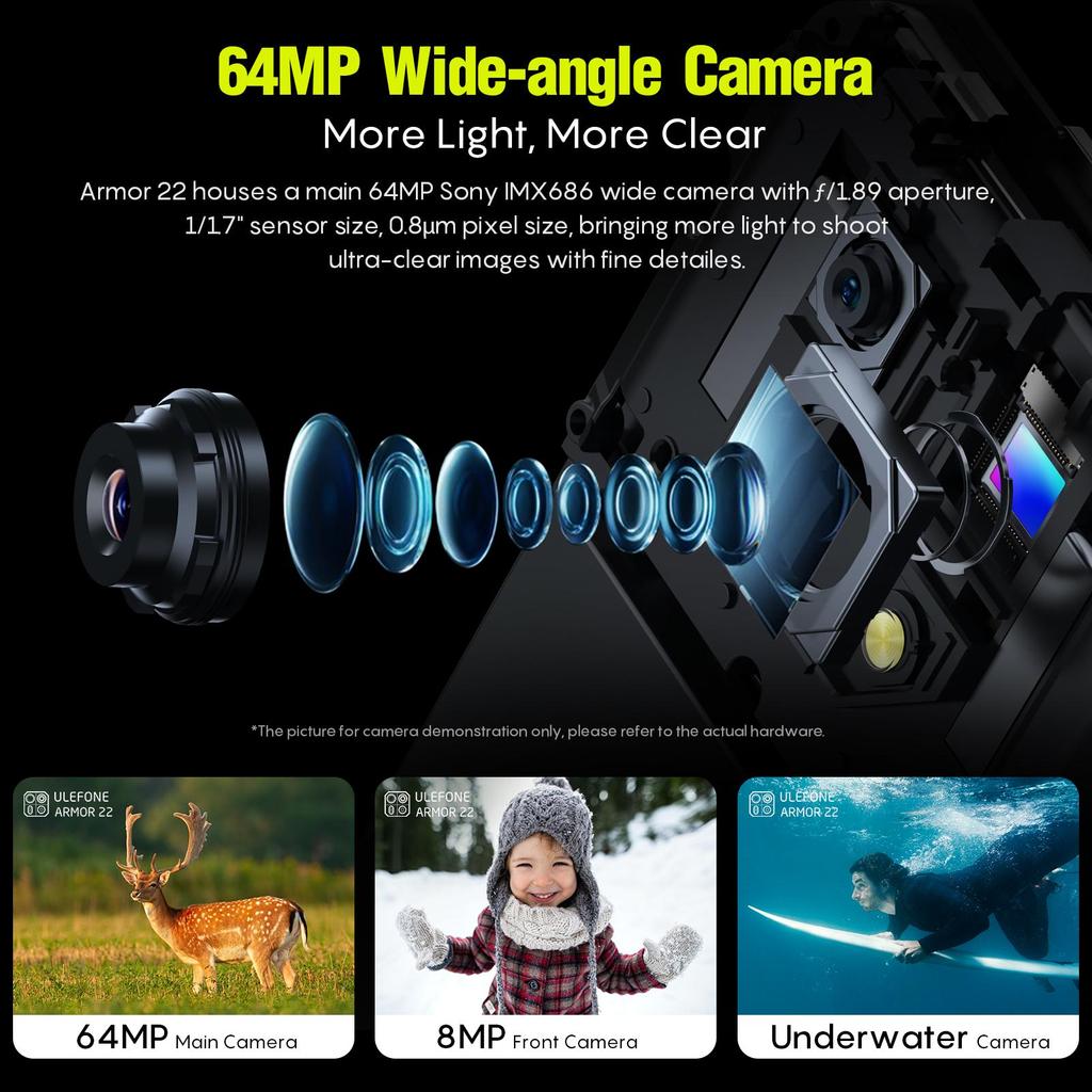 Ulefone Armor 22 Rugged Phone ,16GB (8GB+8GB) RAM ,128GB ROM , Android 13 NFC 64MP 4G Smartphone