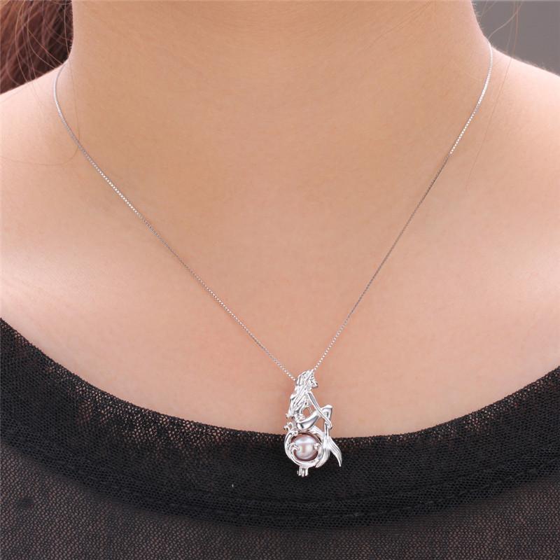 Cluci 925 Sterling Silver Singing Mermaid Shaped Charms Pendant Women Fairy Tale Silver 925 Pearl Cage Locket Jewelry Sc048sb