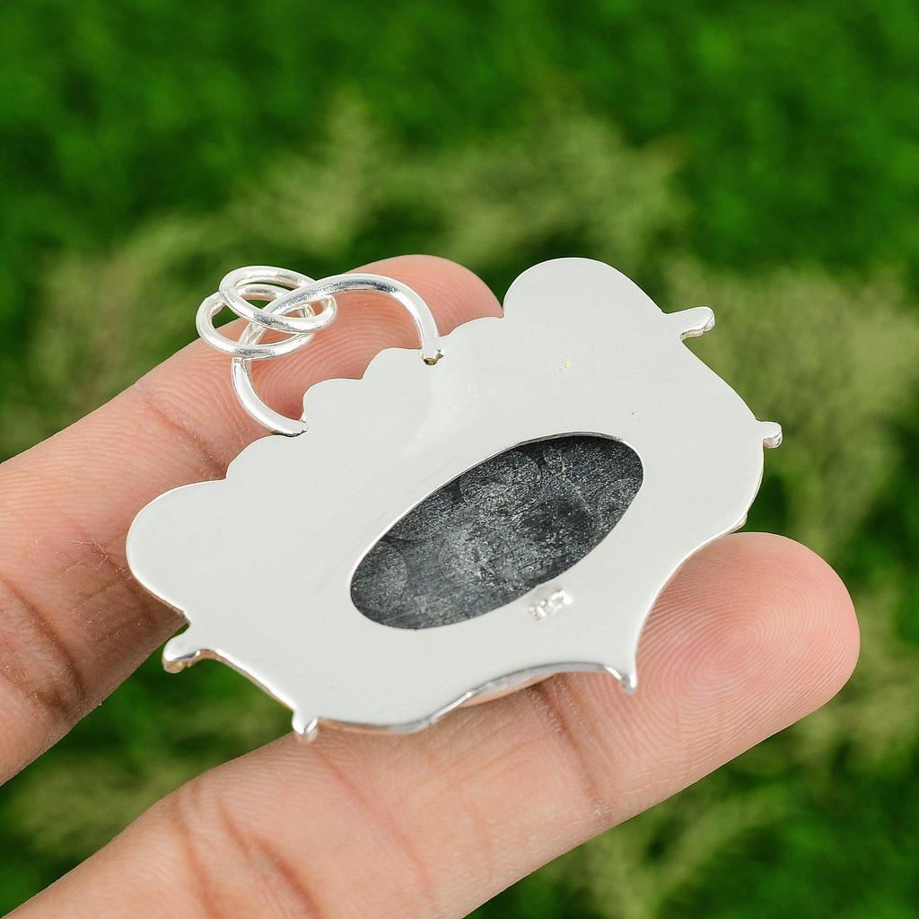 Daughters Day Sale Root Chakra Black Fossil Coral Stone Sterling Silver Pendant