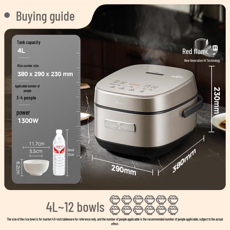 Midea 4L IH Rice Cooker with Stainless Steel Pot CN plug (adapter included)