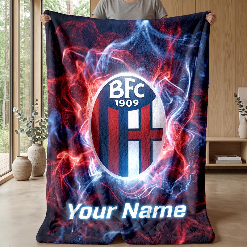 Custom Text Flannel Throw Blanket, Lightweight Cozy Bed Sofa BlanketBologna FC