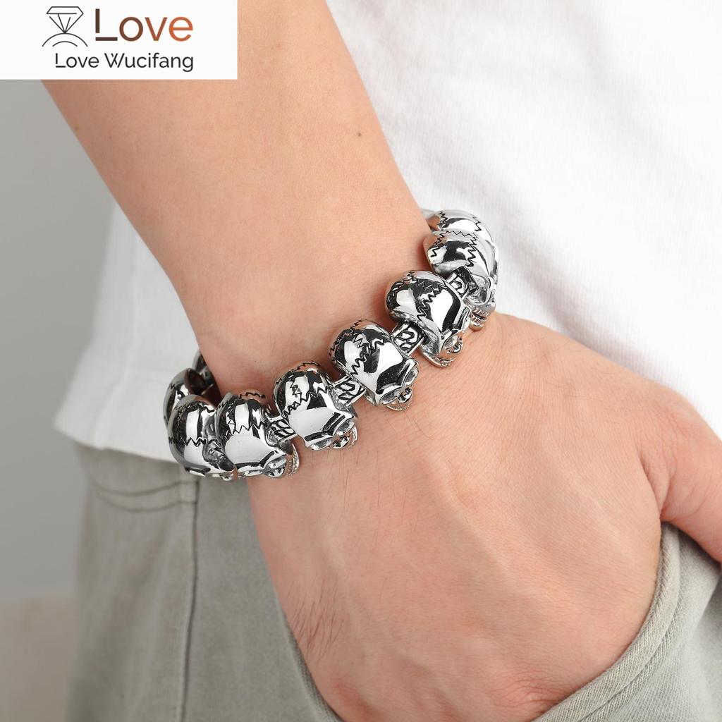European And American Punk Style Titanium Steel 12 Skulls Super Domineering Men ' ;S Stainless Steel Bracelet Jewelry