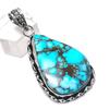 Tibetan Turquoise Gemstone 925 Sterling Silver Jewelry Pendant 2.09"