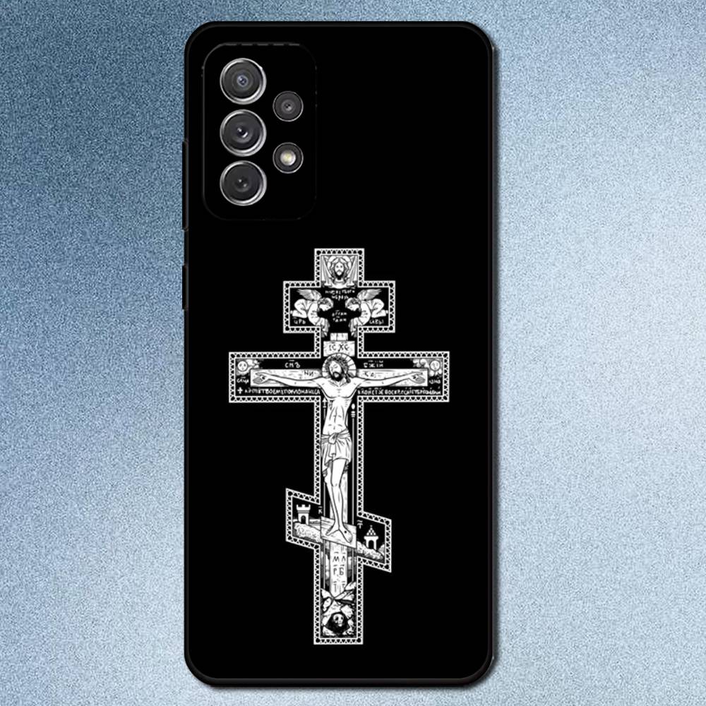 Чехол для телефона с иконкой Православного Креста для Samsung S25, S24, S21, S22, S23, S30, Ultra, S20, Plus, Fe, Lite, Note, 10, 9, 5G Черный Чехол