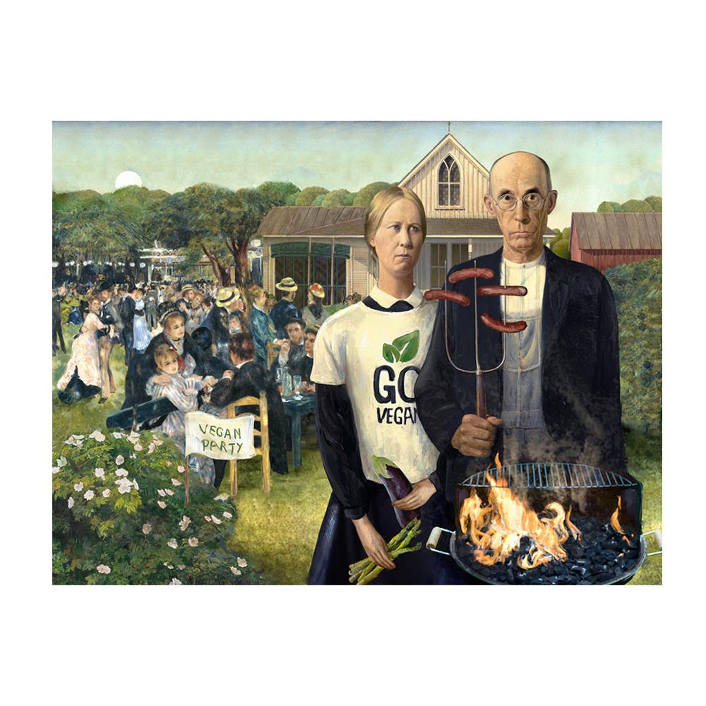 Vintage Portrait Poster American Gothic Art Print Canvas Painting Funny Design Wall Art Abstract Pictures for Gallery Home Decor