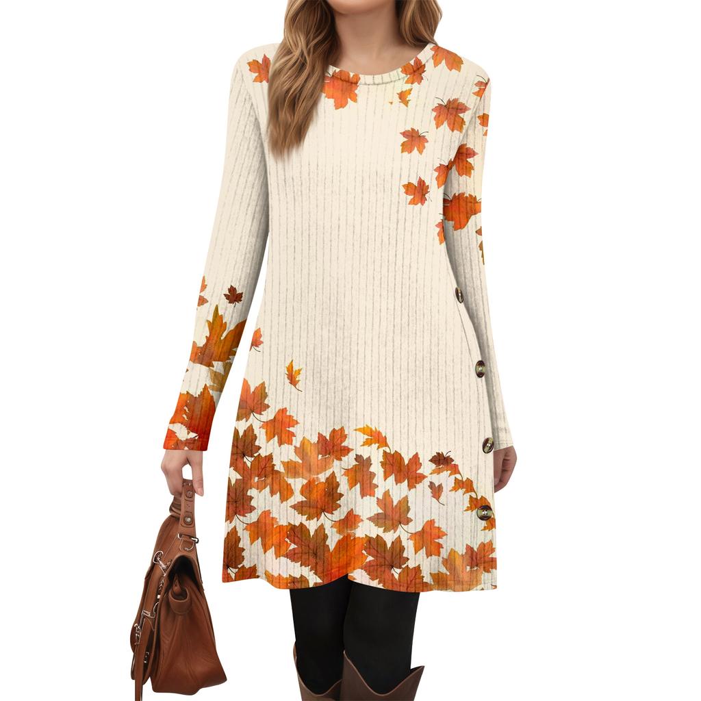 Женское модное повседневное платье-туника с длинным рукавом и карманами, платье с боковыми пуговицами