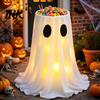 Trick or Treat Candy Table Halloween Decoration with 8-Mode Remote Control LED Light, Ghost Bowl Holiday Storage Tripod Stand, Cute Holder