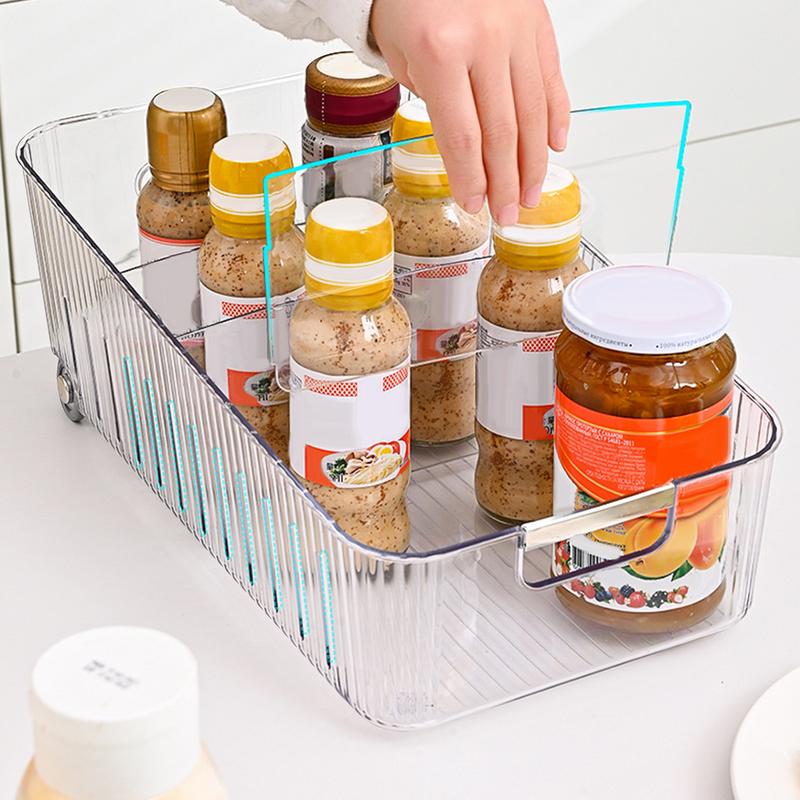 Контейнеры-органайзеры для морозильной камеры Прозрачные отделения Полка для холодильника Органайзер для холодильника на колесиках Многофункциональный Регулируемый Кухонный