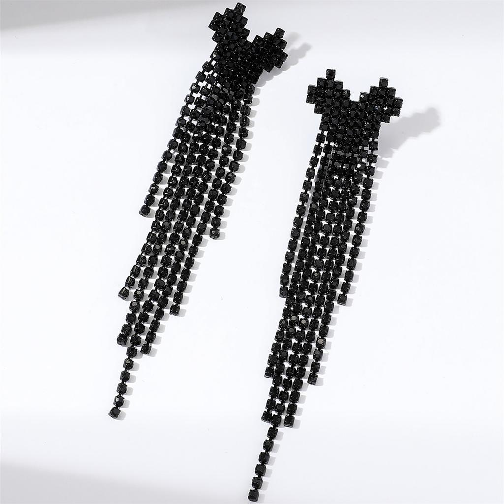 Модные длинные серьги-кисточки в форме сердца с черными стразами, серьги-сердечки премиум-класса, женские серьги-сердечки, 1 пара