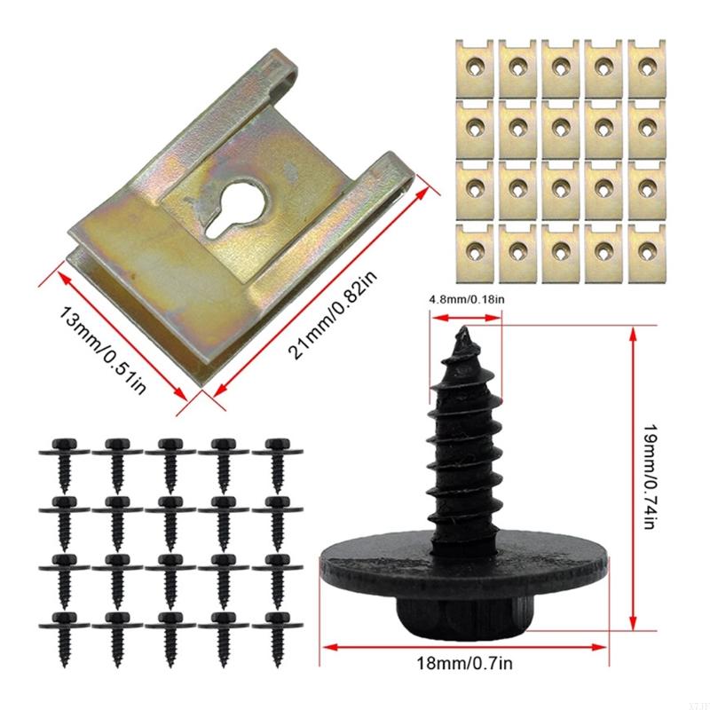 40pcs Car Screw Base U Clip Car Modification Fastener Metal Fender Bumper Protection Clip Interior Accessories Automobile Fasten