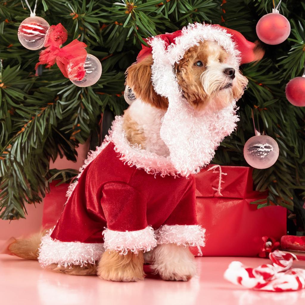 Рождественская одежда для собак, костюм Санта-Клауса для собак, зимнее пальто для щенков и кошек, куртка, костюм для собак с шапкой, теплая одежда для собак и кошек