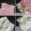Bear Leader Летняя Розовая Одежда для Девочек Украшение Бантом Топ Без Рукавов + Штаны с Кружевной Вставкой Модный Новый Пасхальный Детский Комплект