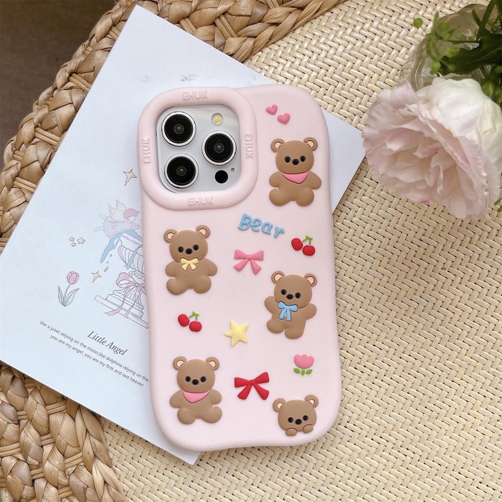 For iPhone 15 Pro Silicone Case Shockproof Anti Slip Cute Five Bears Design Phone Back Cover