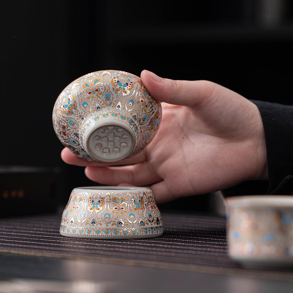 Ru Kiln Dunhuang Gold and Silver Wrong Tea Set Small Set Anti-scalding Tea Pot Business Events Annual Meeting Gift Box