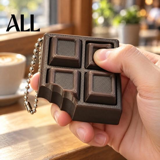 Student Fidget Toy 3D Printed Chocolate Clicker Toy, Decompression Button Keychain Pendant with Bag Charm Bead Chain, Stress Relief Clicky for