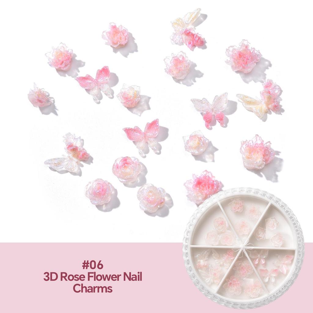 1BOX Colorful Nail Charms 3D Flower Bowknot Leaf Butterfly Mixed Nail Jewelry Kit DIY Nail Art Decoration Nails Accessories