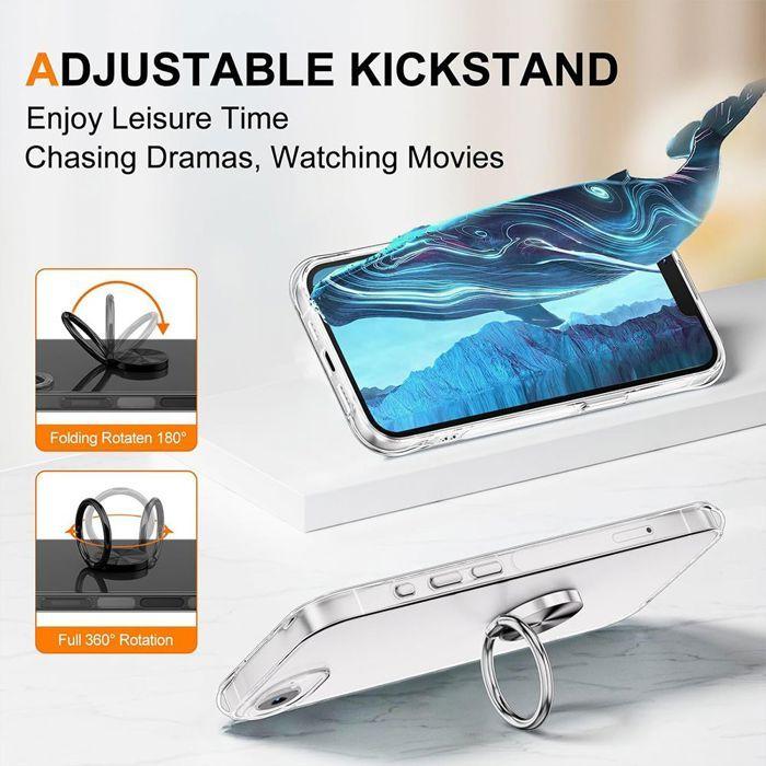 Protective Case - BOOLING - for iPhone 16e - Reinforced Shockproof - Rotating Ring - Transparent