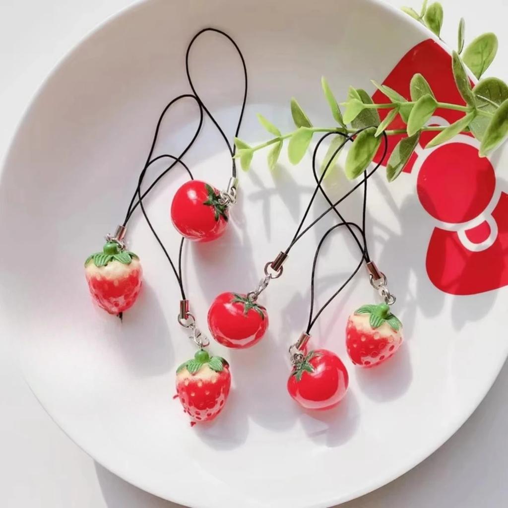 Red Strawberry Tomato Keychain Resin Fruit Charm Cute Pendant for Phone Case/Bag Ideal Birthday Gift for Women And Girls