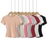 Trendy Women's Ribbed Slim Fit Short Sleeve T-Shirt with Sexy Round Neck and Straight Shoulders.