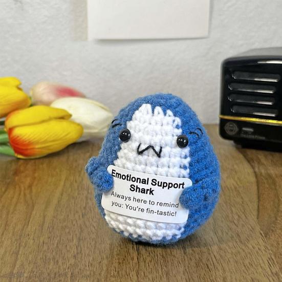 Positive Crochet Shark Doll with Encouraging Card Emotional Support Handmade Knitting Yellow