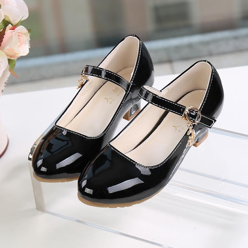 Spring and Autumn Glitter Girls High Heel Princess Shoes Student White Show Leather Shoes Children Single Shoes