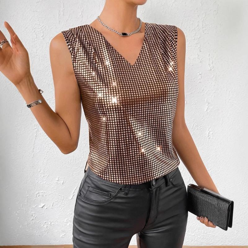 Женский летний жилет с V-образным вырезом, без рукавов, тонкий клетчатый топ