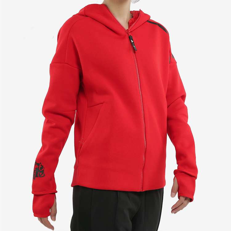 Adidas Повседневная спортивная куртка с капюшоном на молнии, женская верхняя одежда, красная EA2102