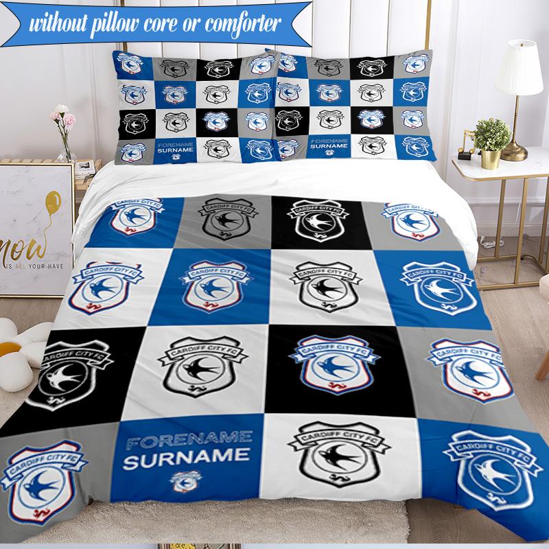 3PCS Cardiff Fc Crest Printed Soft Bedding Set,Including 1pc Duvet Cover And 2pcs Pillowcases Perfect for Bedroom, Dormitory, Fan gift