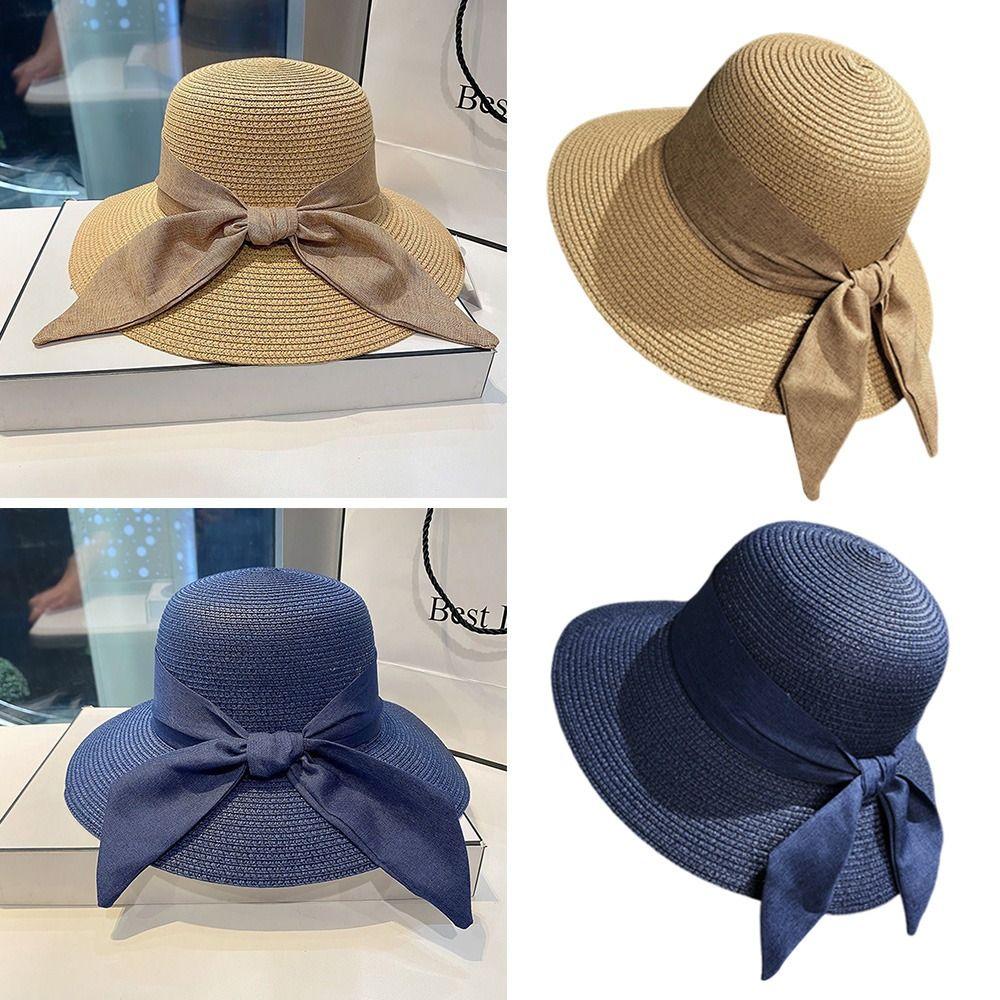 Fashion Sun Protection Summer Sun Hat Bowknot Breathable Beach Cap Casual Travel Bucket Hat for Women