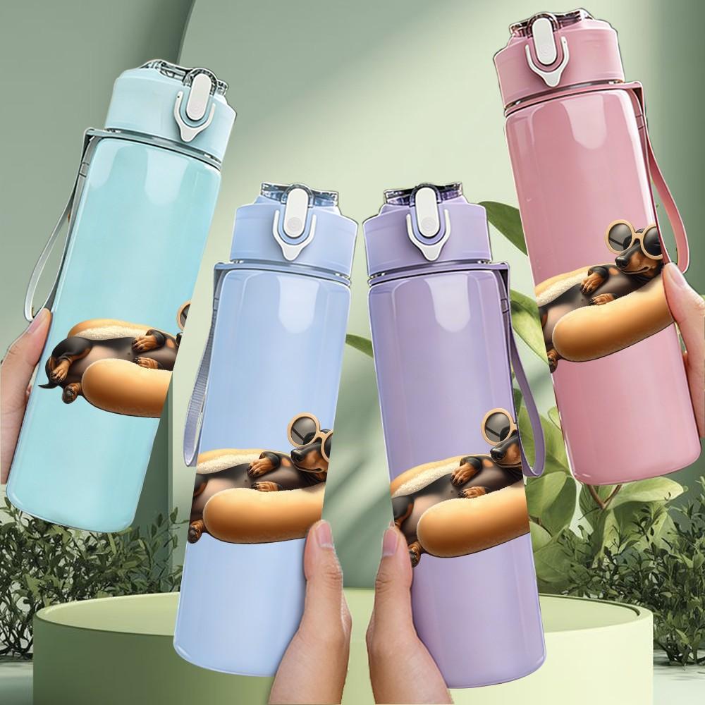1PC Hot Dog Sausage Food Print Pattern 750ml Color Plastic Sports Water Bottle Leakproof Flip Straw Lid Suitable for Sports Office Home Use