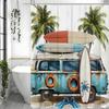 Summer Beach Ocean Blue Campervan Surfboard Shower Curtain, Bathroom Decorative Shower Curtain, Waterproof Shower Curtain with H