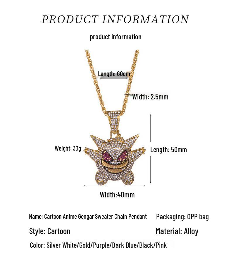 European & American Cartoon Anime Gengar Pendant Little Monster Rhinestone Hip Hop Necklace