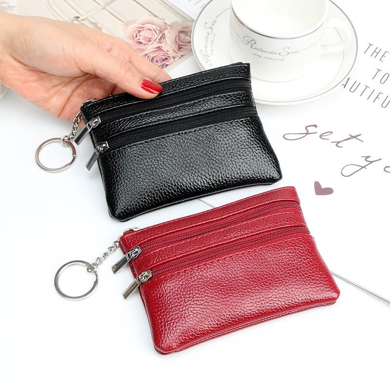 Women's Lychee Pattern Coin Purse & Cosmetic Storage Bag with Zipper and Card Holder