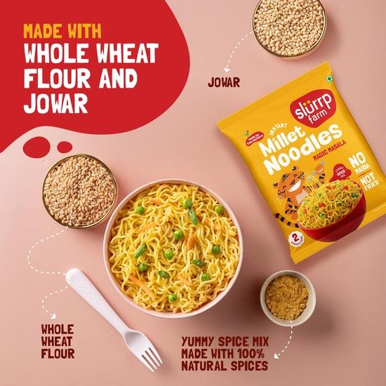 Slurrp Farm No Maida, No MSG Instant Noodles | Magic Masala | Not Fried, Millet Noodles, 60g
