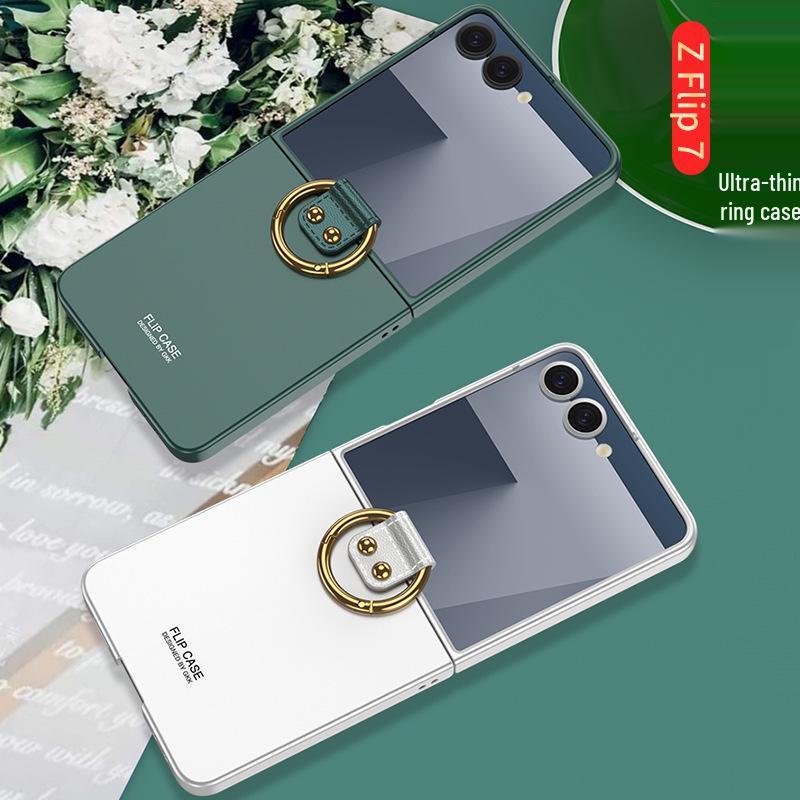 Samsung Z Flip 7 Ring Phone Case: Simple Folding Cover with Window, Cross-Border Compatible.