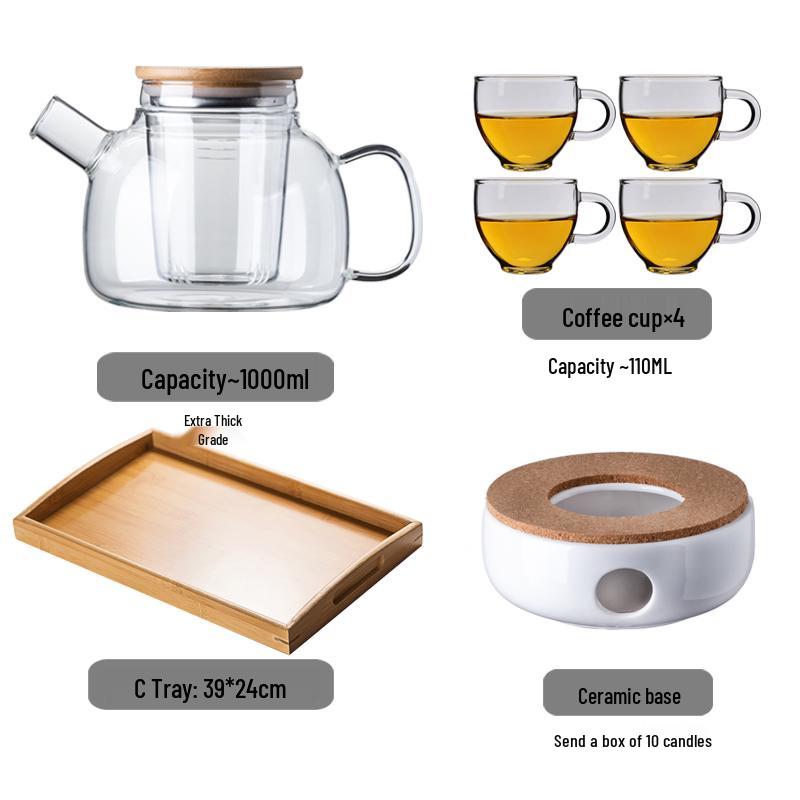 Japanese Heat-Resistant Glass Teapot Set with Candle Warmer for Brewing Fruit and Flower Tea