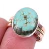 Natural Tibetan Turquoise Gemstone 925 Solid Silver Two Tone Ring Size 8US W8V32