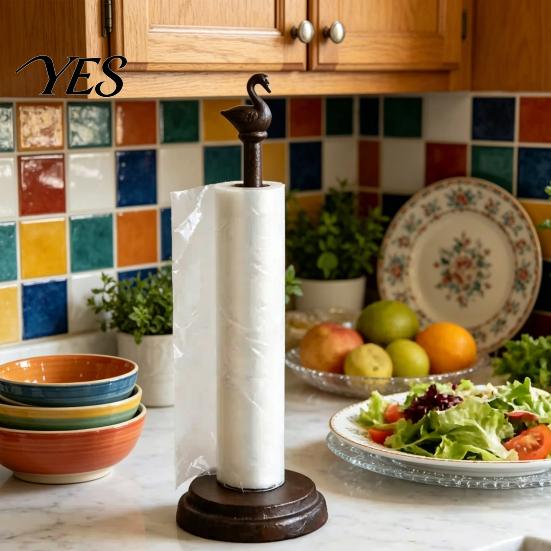 Rustic Paper Towel Rack Holder, Multi-Purpose Storage Stand for Kitchen Rolls Plastic Wrap And Paper, Weighted Base Holder Retro Cast Iron Napkin with