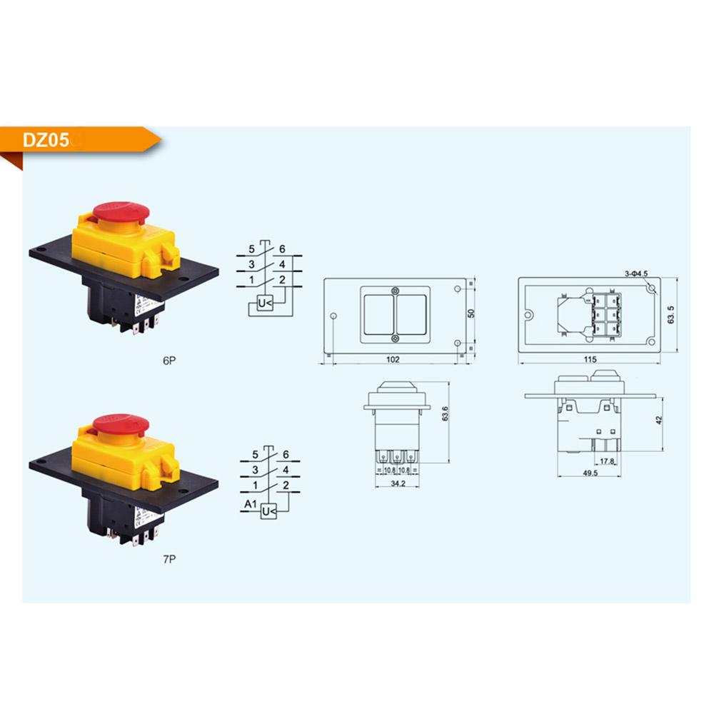 DKLD DZ05 DZ05C Electromagnetic Switches Emergency Stop Pushbutton Switch for Bench Drill 7Pins 400V IP55