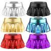 Women Sexy Metallic Wet Look Leather Layered Ruffle Pleated Mini Skirt