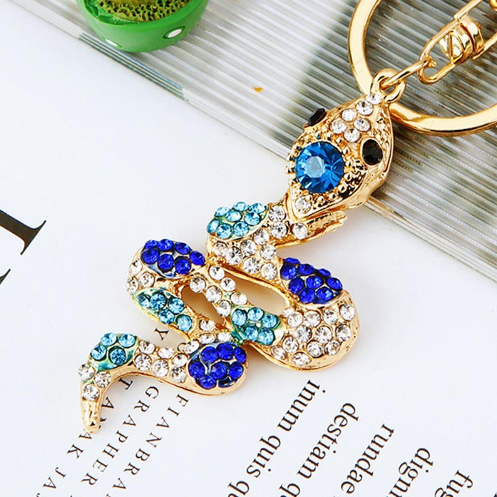 Fortune Rhinestone Snake Keychain Exquisite Women's Bag Pendant Cute Snake Lucky Pendant  Couple